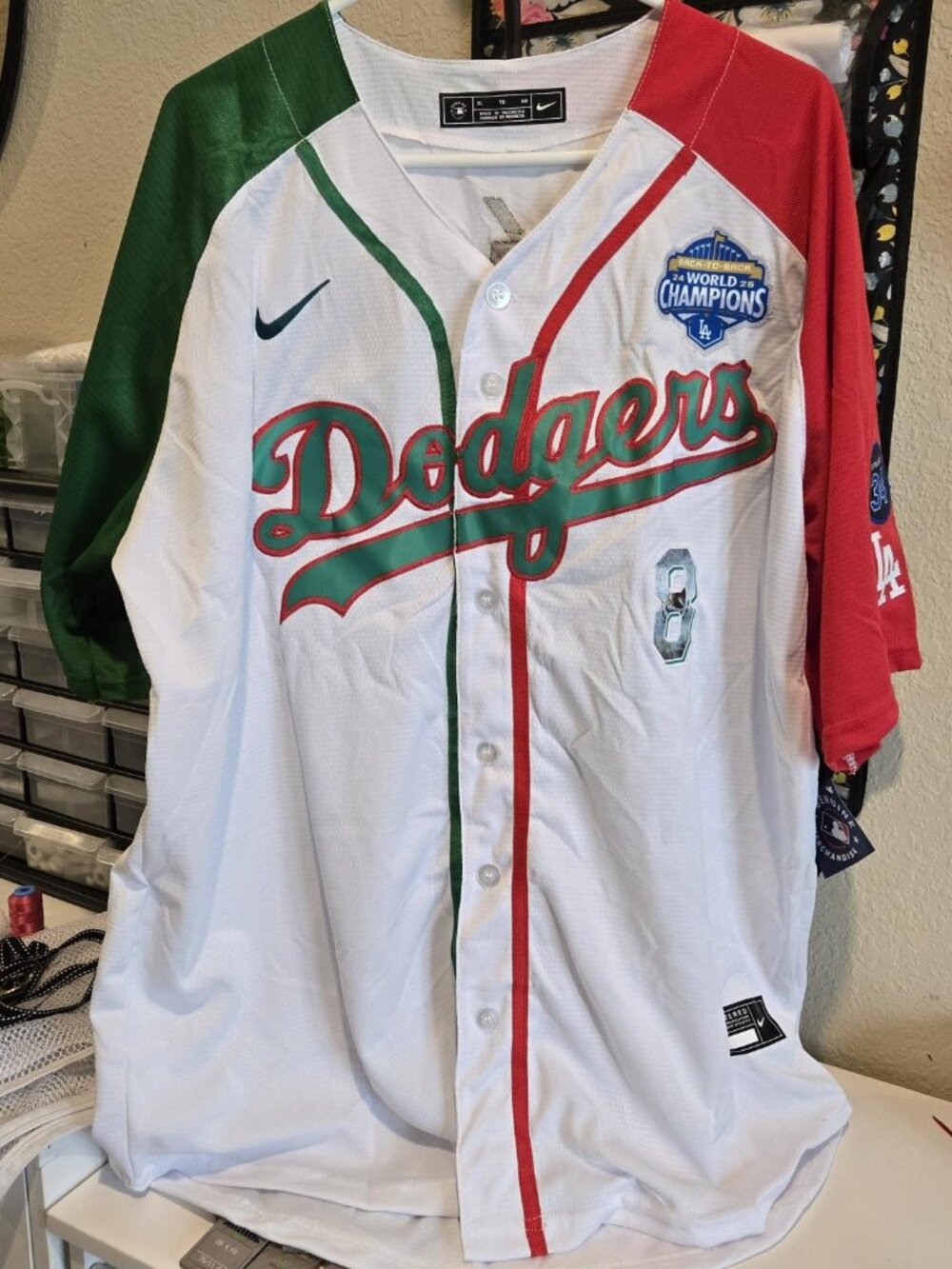 Dodgers Mexican Heritag Kike Hernandez #8 Dodgers Tricolor Jersey Size #8